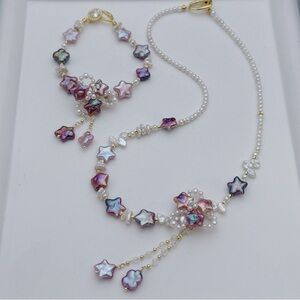 RL036 High Quality Handmade Freshwater Baroque Pearl Star Necklace Bracelet Set